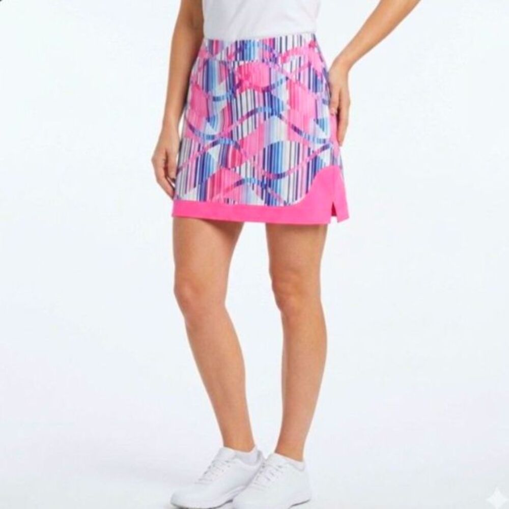 EP Pro Women's NWOT Vibrant Pink Blue Stripe Geo Print Athletic Golf Skort Sz 10